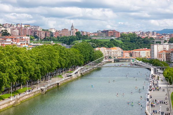 Zubizuri Bridge in Bilbao, Spain