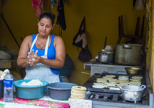 Salvadoran Woman Making Popusas